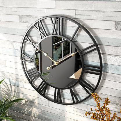 Mogendo | Metal Vintage Large Size Wall Clock with Mirror 39cm Black