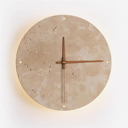 Mogendo | Zegary Travertine Clock Wall Lamp Dia 23cm x H 23cm ∅ 9″x H 9″ Beige Warm White