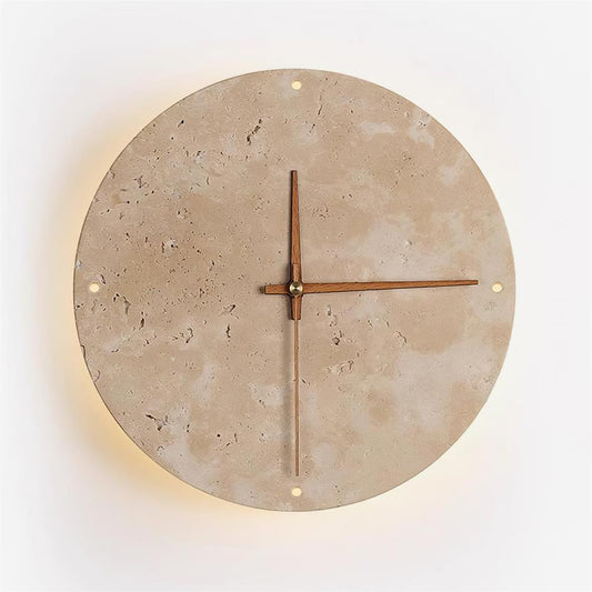 Mogendo | Zegary Travertine Clock Wall Lamp Dia 23cm x H 23cm ∅ 9″x H 9″ Beige Warm White