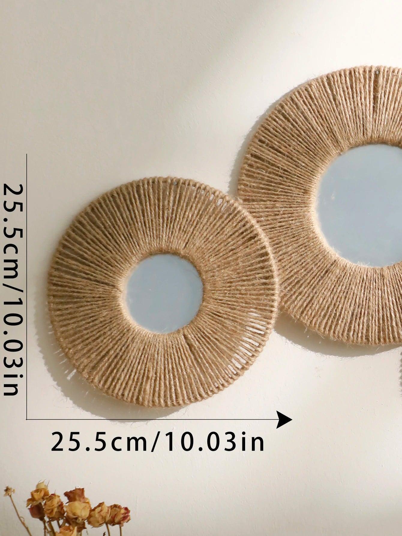 Mogendo | Round decorative wall mirror in boho style with woven hemp rope A