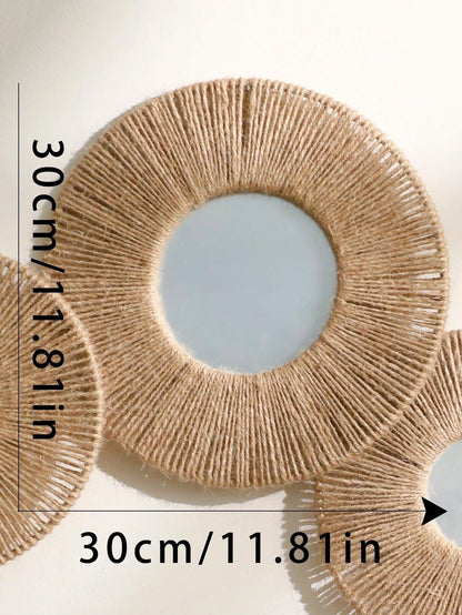 Mogendo | Round decorative wall mirror in boho style with woven hemp rope B